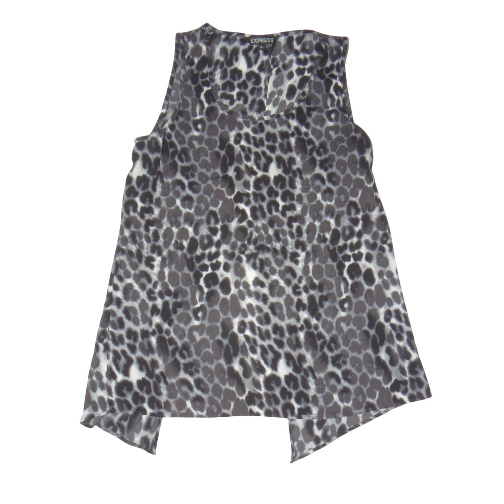 Express Grey Black Leopard Animal Print Sleeveless Split Back Blouse XS 4340